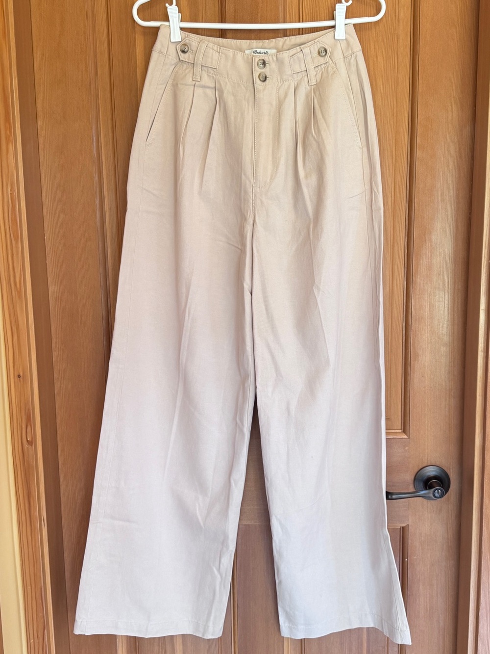 Madewell Harlow Wide-Leg Khaki Pants — zero/small